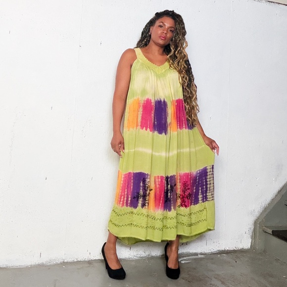 Vintage Green and Purple Maxi Dress, Free size - Picture 7 of 11